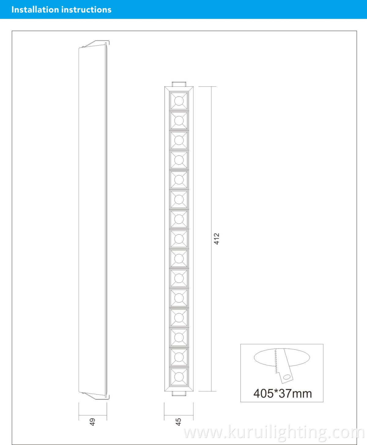 30w Recessed Led Mini Grille Light Size